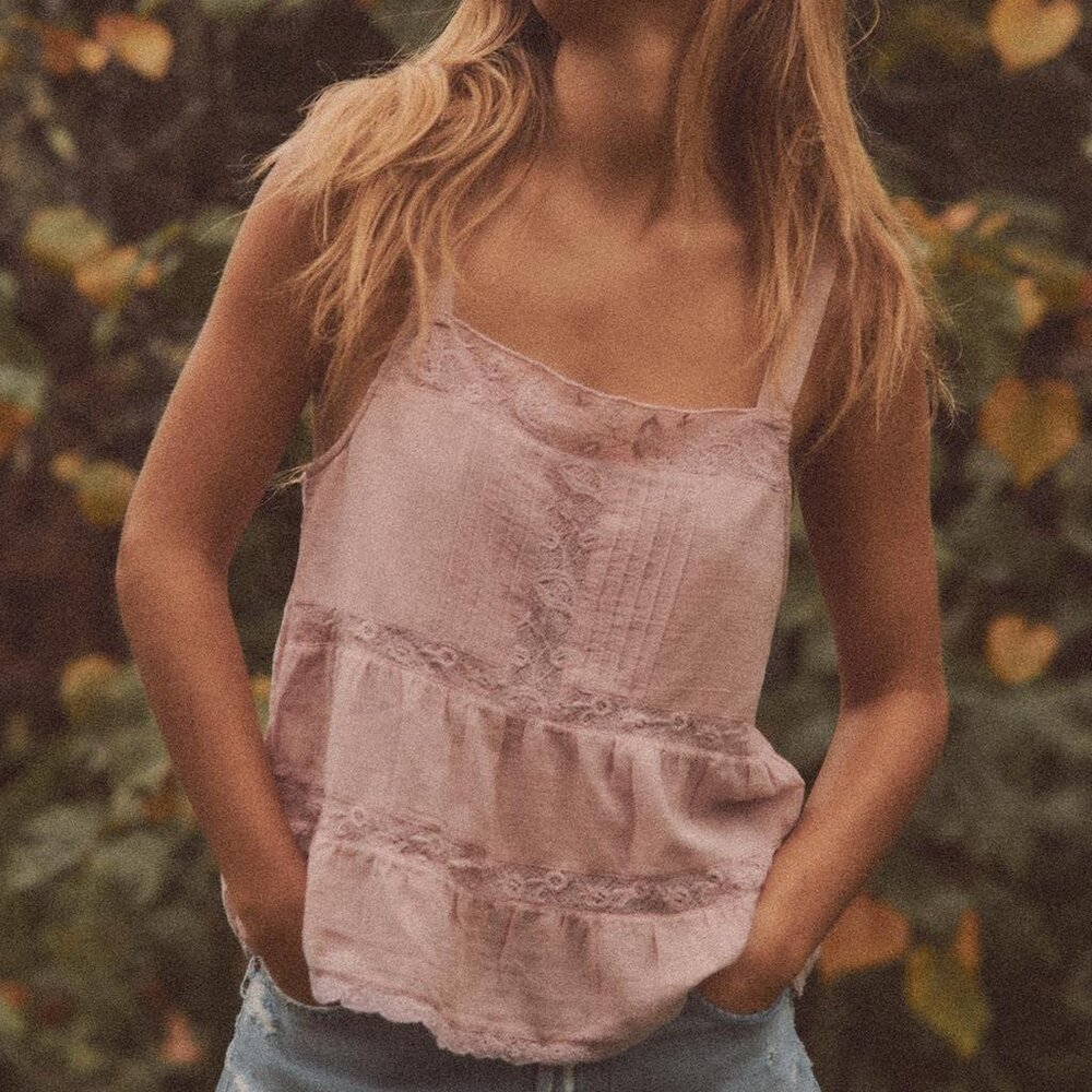 Zara Dusty Pink Lace-Trim Tank Top